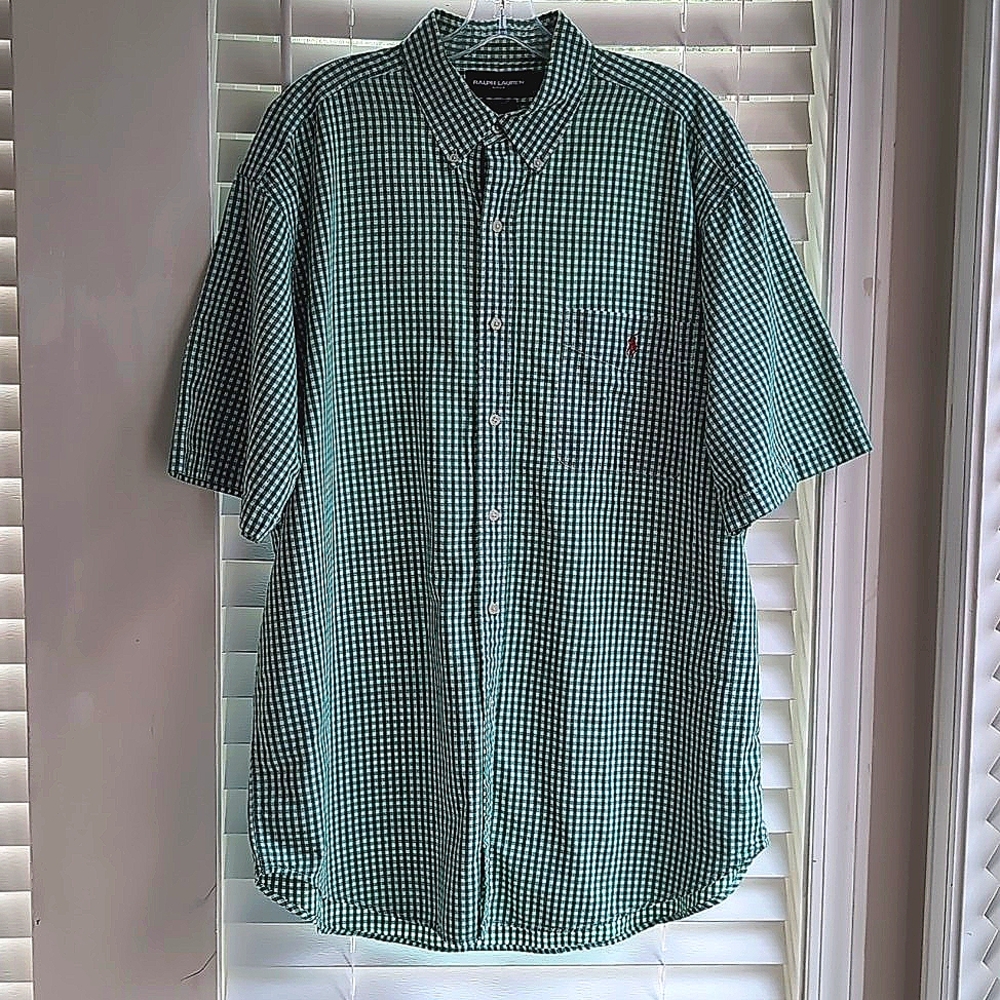Ralph Lauren Golf Men's green & white gingham button front size XL shirt